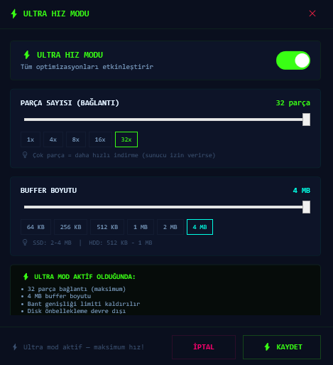 P Downloader Ultra Hız Ayarları
